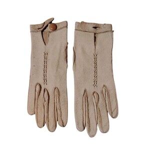 Vintage G-B Ivory Colored White Leather Gloves Pigskin